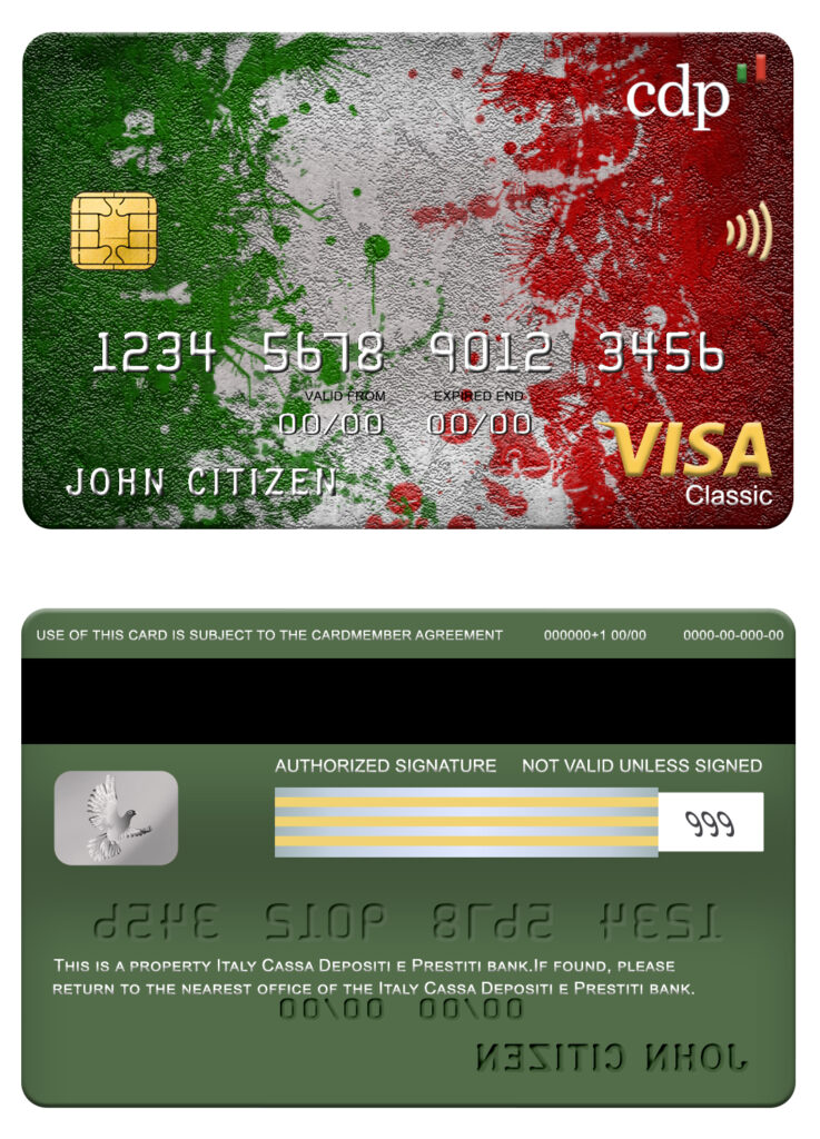 Editable Italy Cassa Depositi e Prestiti bank visa classic card Templates