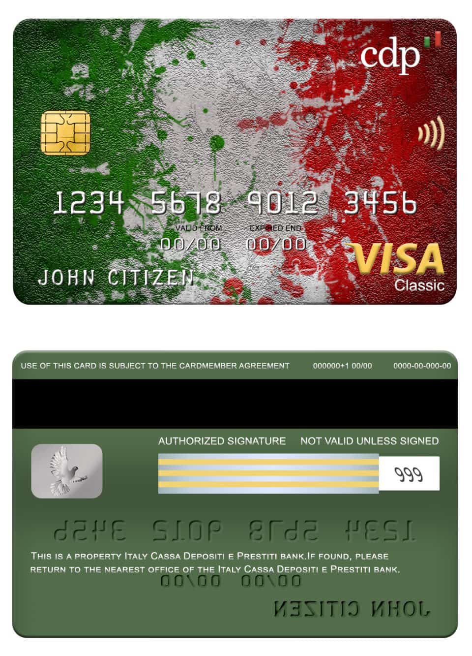 Editable Italy Cassa Depositi e Prestiti bank visa classic card Templates in PSD Format