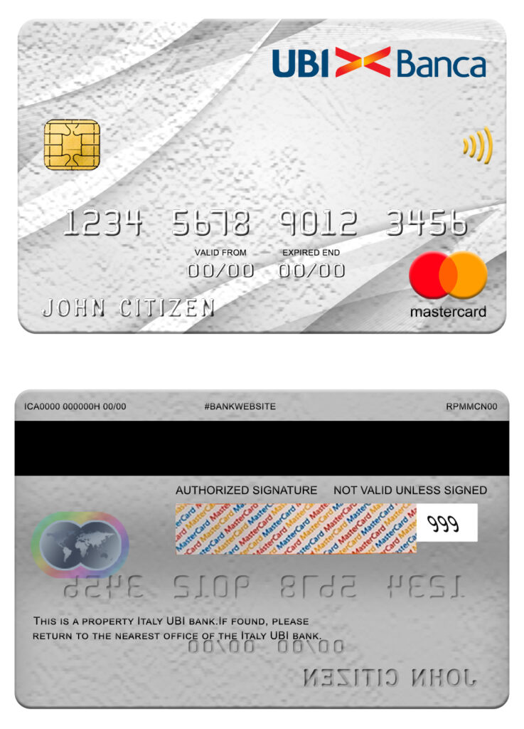 Fillable Italy UBI bank mastercard Templates | Layer-Based PSD