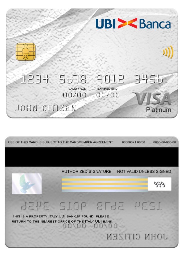 Editable Italy UBI bank visa platinum card Templates in PSD Format