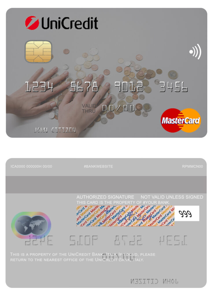 Editable Italy UniCredit Bank mastercard Templates in PSD Format