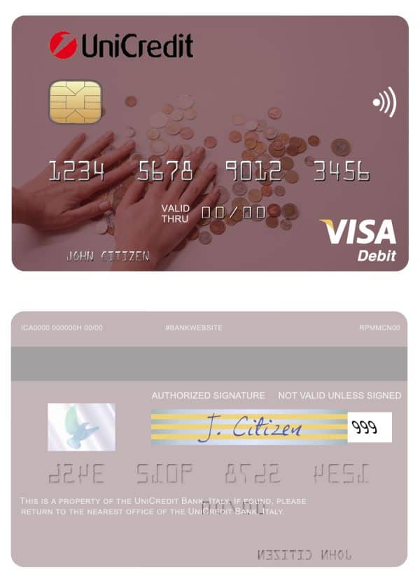 Fillable Italy UniCredit Bank visa card Templates | Layer-Based PSD
