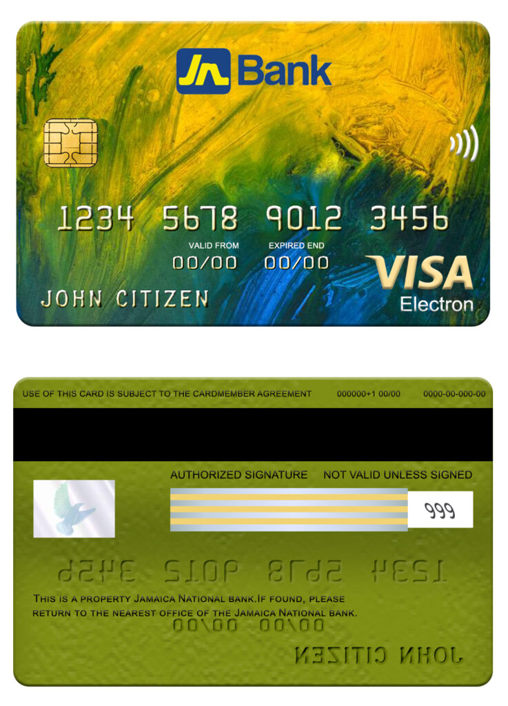 Editable Jamaica National bank visa electron card Templates