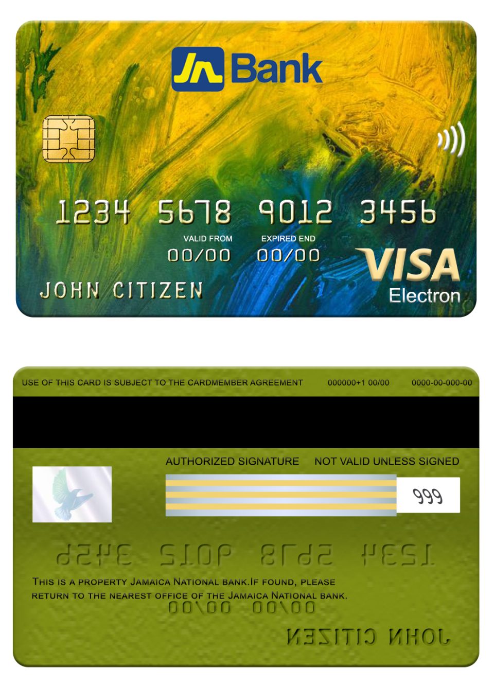 Editable Jamaica National bank visa electron card Templates in PSD Format