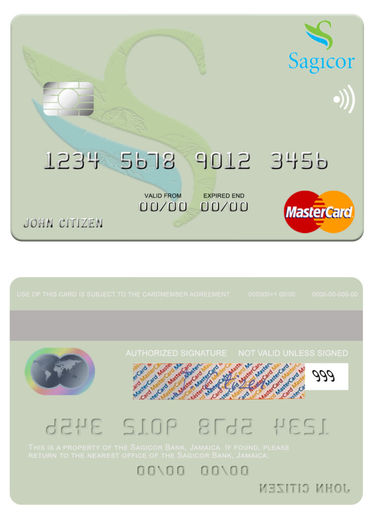 Editable Jamaica Sagicor Bank mastercard Templates
