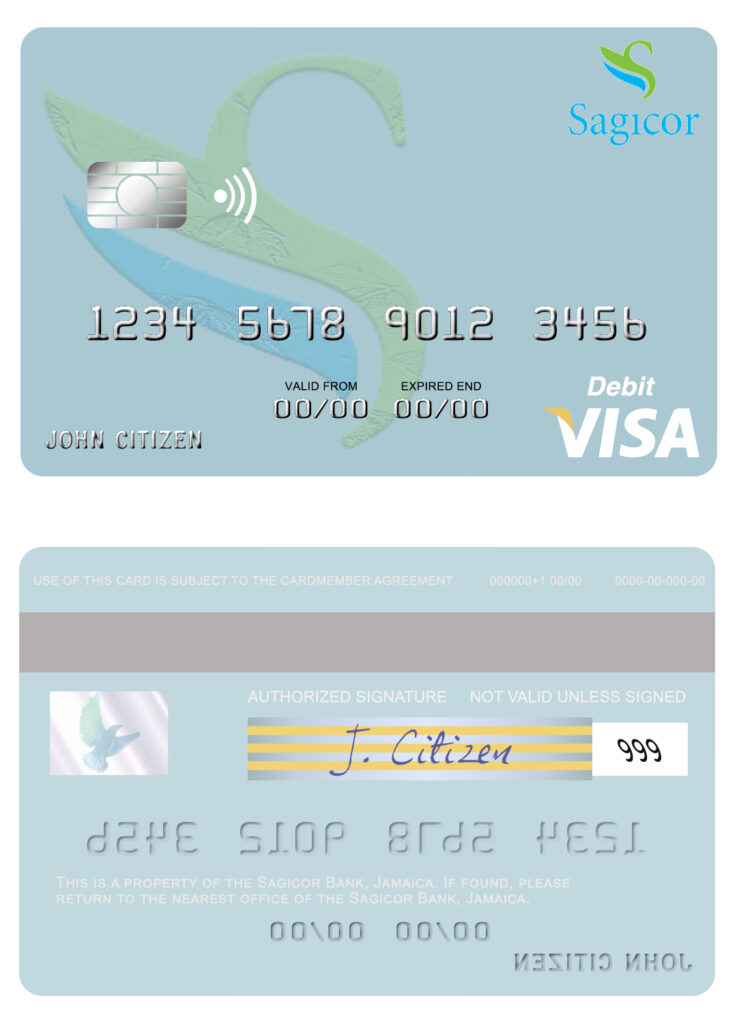 Fillable Jamaica Sagicor Bank visa card Templates | Layer-Based PSD