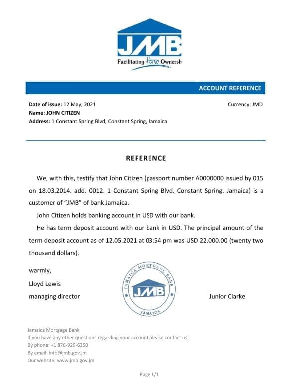 Download Jamaica Mortgage Bank Reference Letter Templates | Editable Word