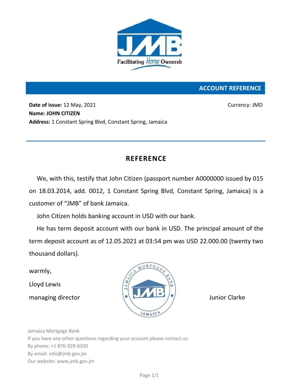 Download Jamaica Mortgage Bank Reference Letter Templates | Editable Word