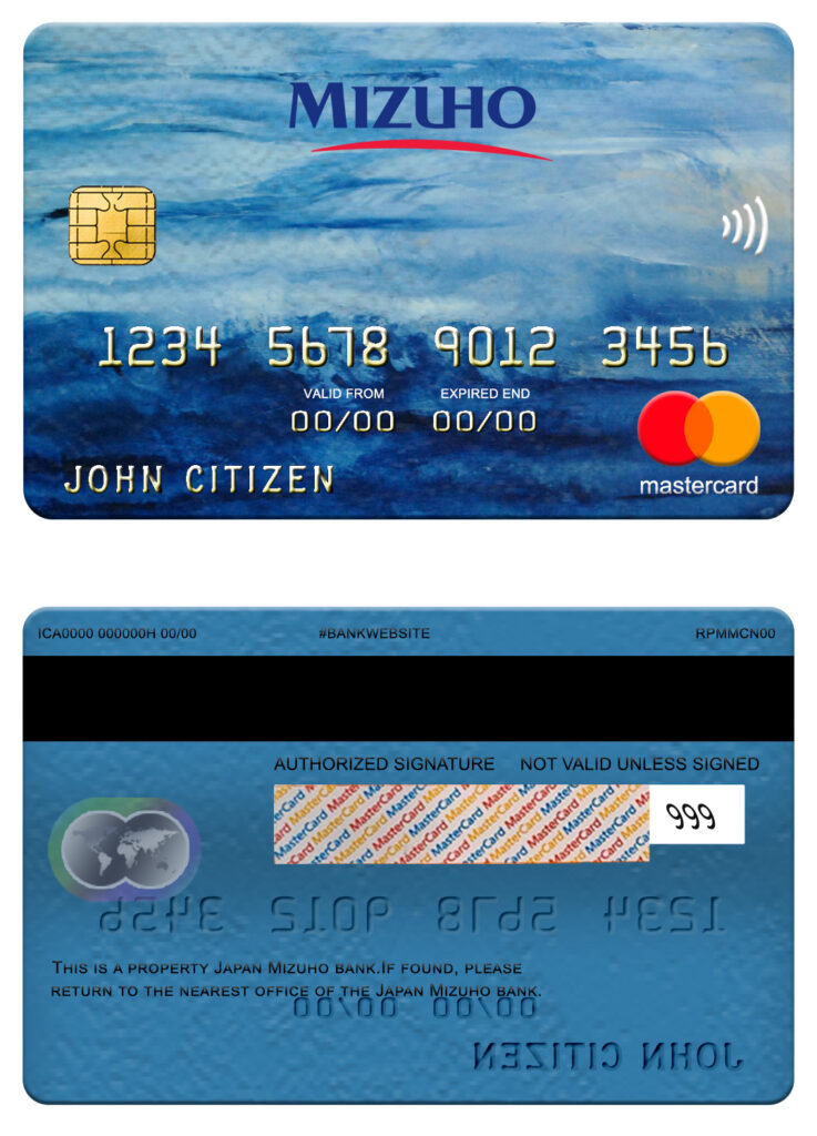 Fillable Japan Mizuho bank mastercard Templates | Layer-Based PSD