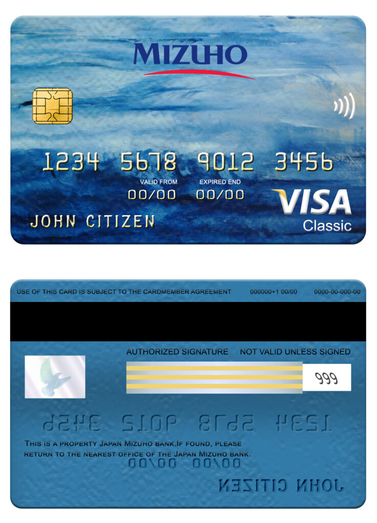 Editable Japan Mizuho bank visa classic card Templates in PSD Format