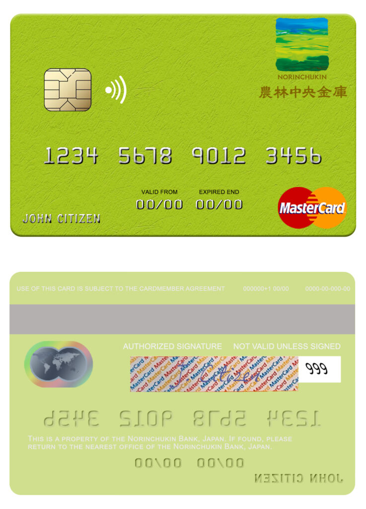Editable Japan Norinchukin Bank mastercard Templates in PSD Format