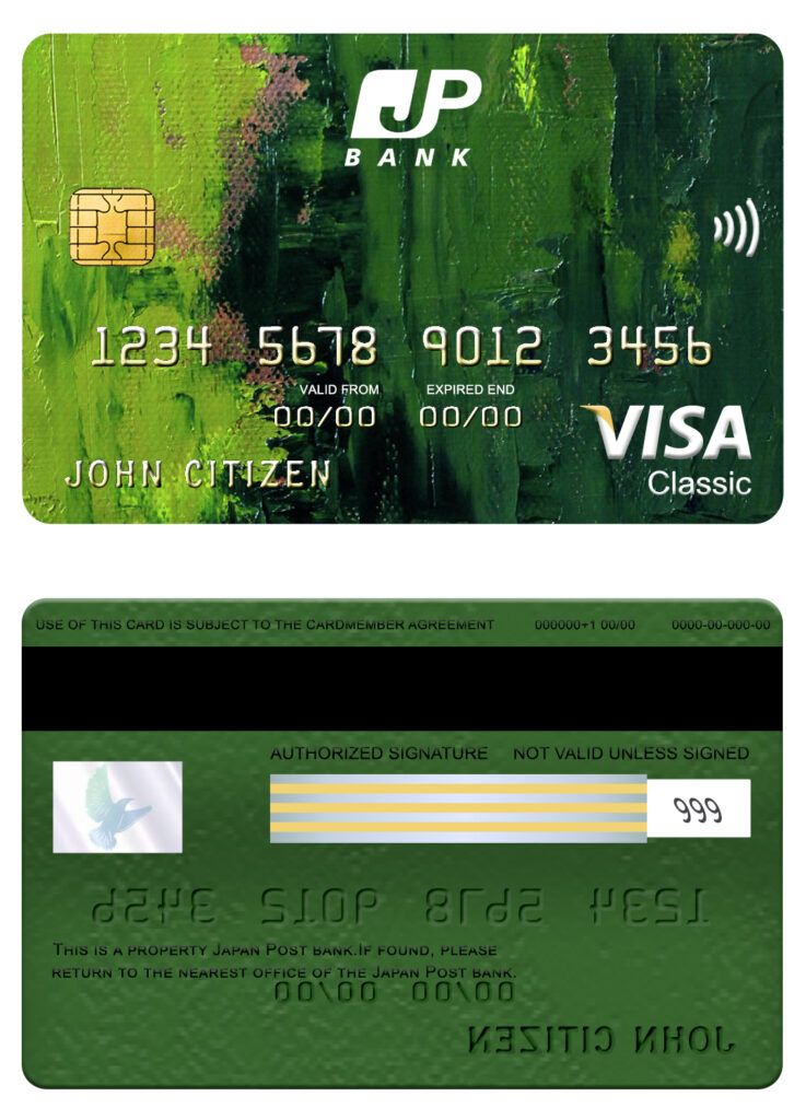 Editable Japan Post bank visa classic card Templates in PSD Format