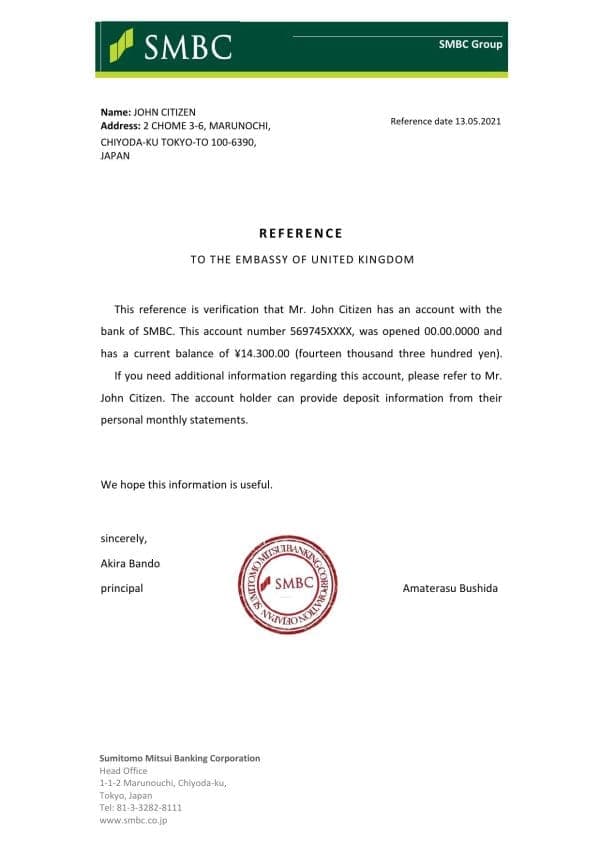 Download Japan SMBC Bank Reference Letter Templates | Editable Word