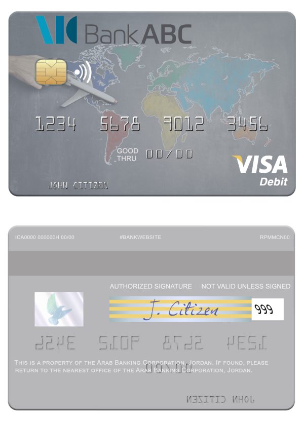 Editable Bostwana ABC bank visa card Templates in PSD Format