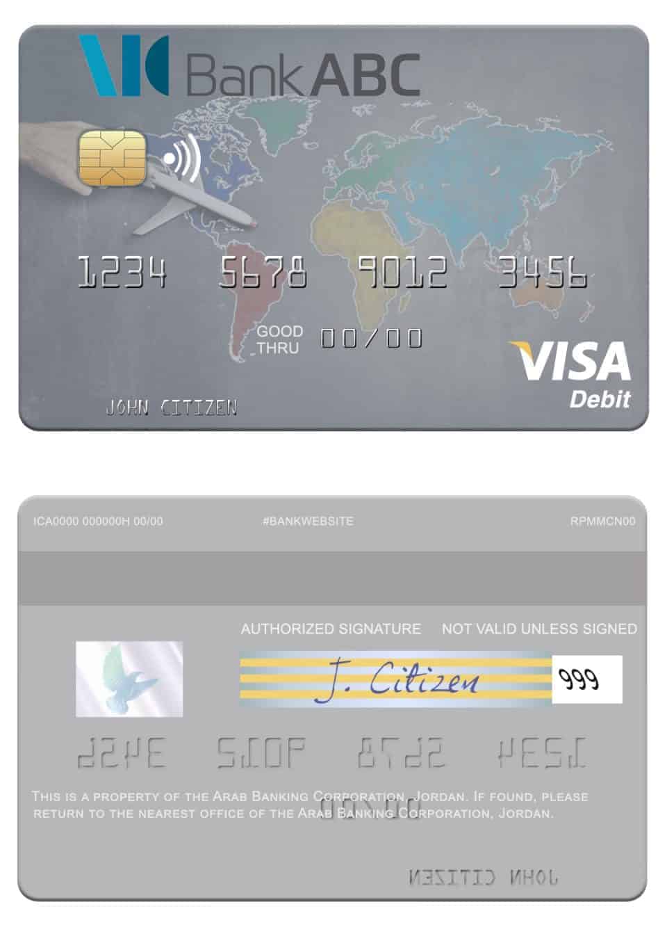 Fillable Jordan Arab Banking Corporation (ABC) visa card Templates | Layer-Based PSD