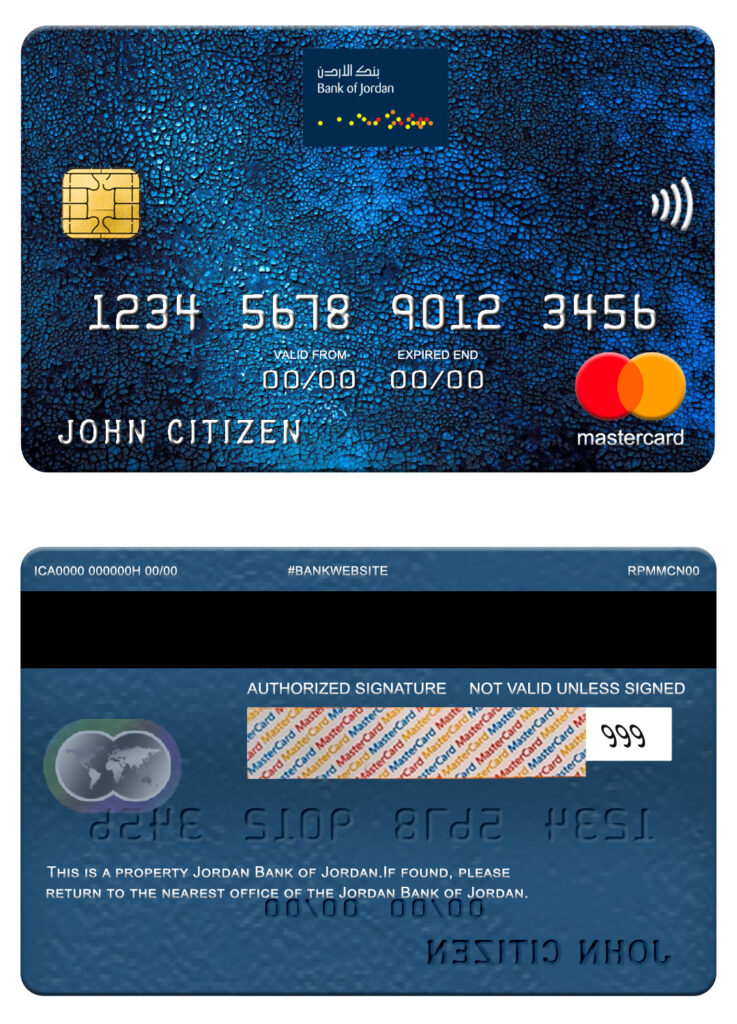 Fillable Jordan Bank of Jordan mastercard Templates | Layer-Based PSD