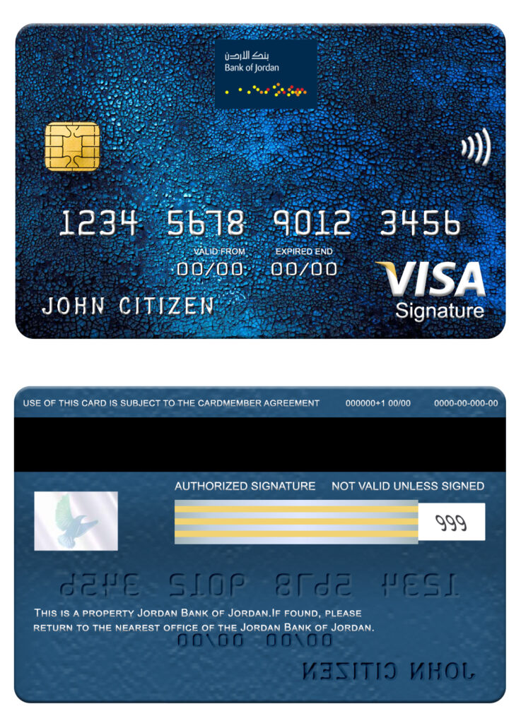 Editable Jordan Bank of Jordan visa signature card Templates in PSD Format