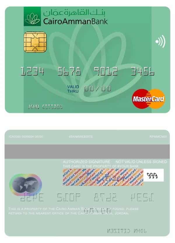 Editable Jordan Cairo Amman Bank mastercard Templates in PSD Format