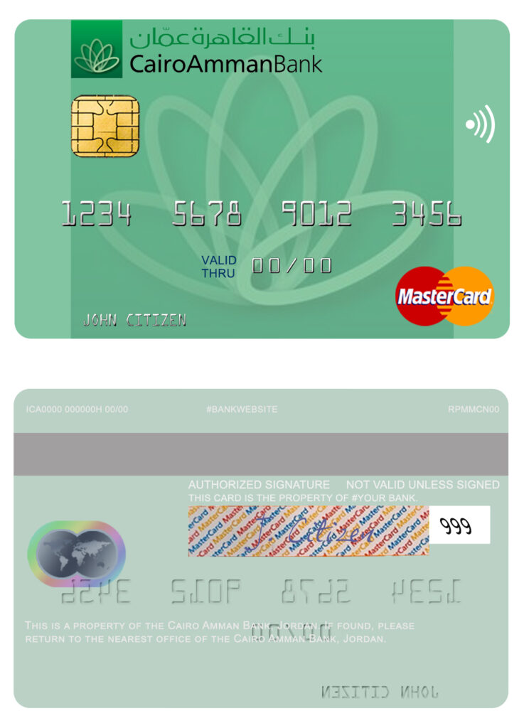 Editable Jordan Cairo Amman Bank mastercard Templates in PSD Format
