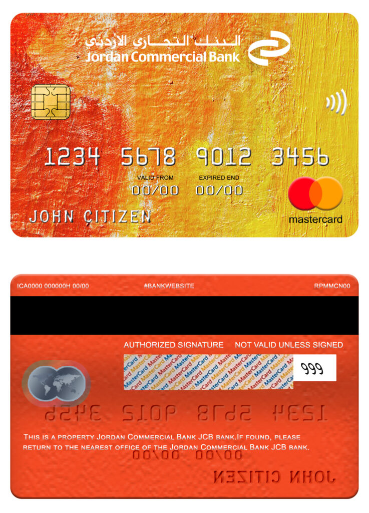 Fillable Jordan Commercial Bank JCB bank mastercard Templates | Layer-Based PSD