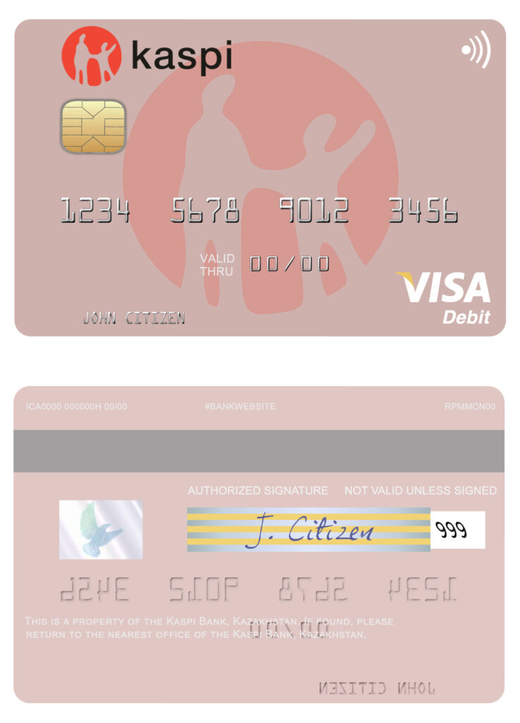 Fillable Kazakhstan Kaspi Bank visa card Templates | Layer-Based PSD