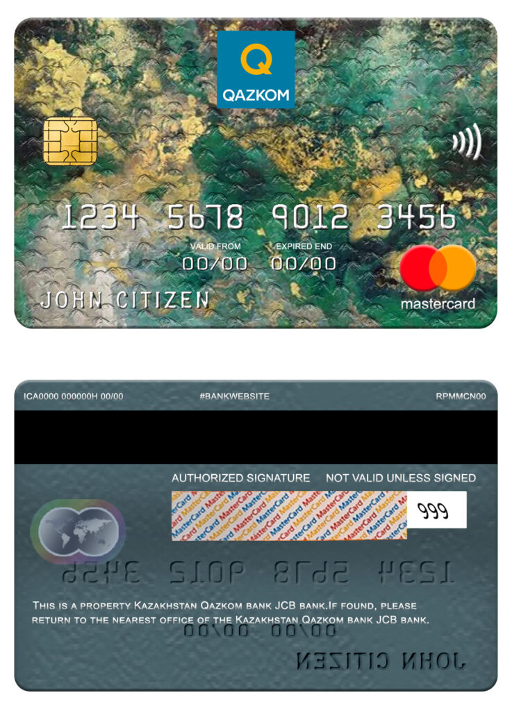Editable Kazakhstan Qazkom bank mastercard Templates