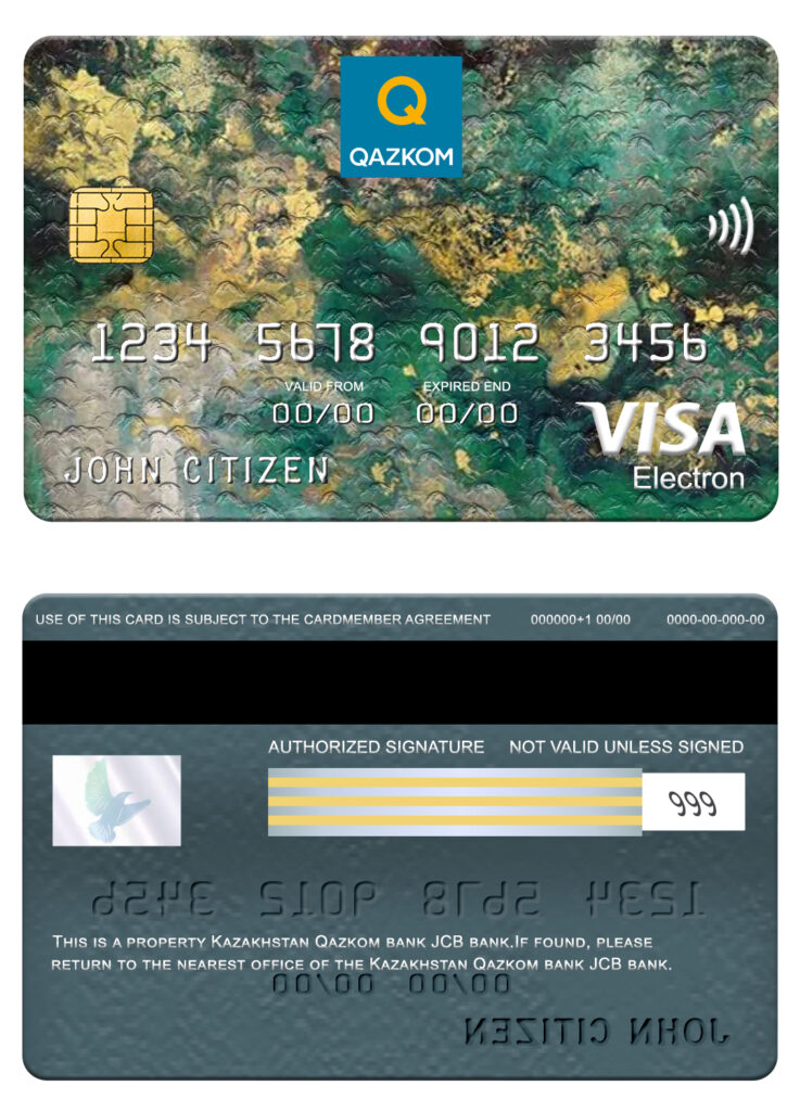 Fillable Kazakhstan Qazkom bank visa electron card Templates | Layer-Based PSD