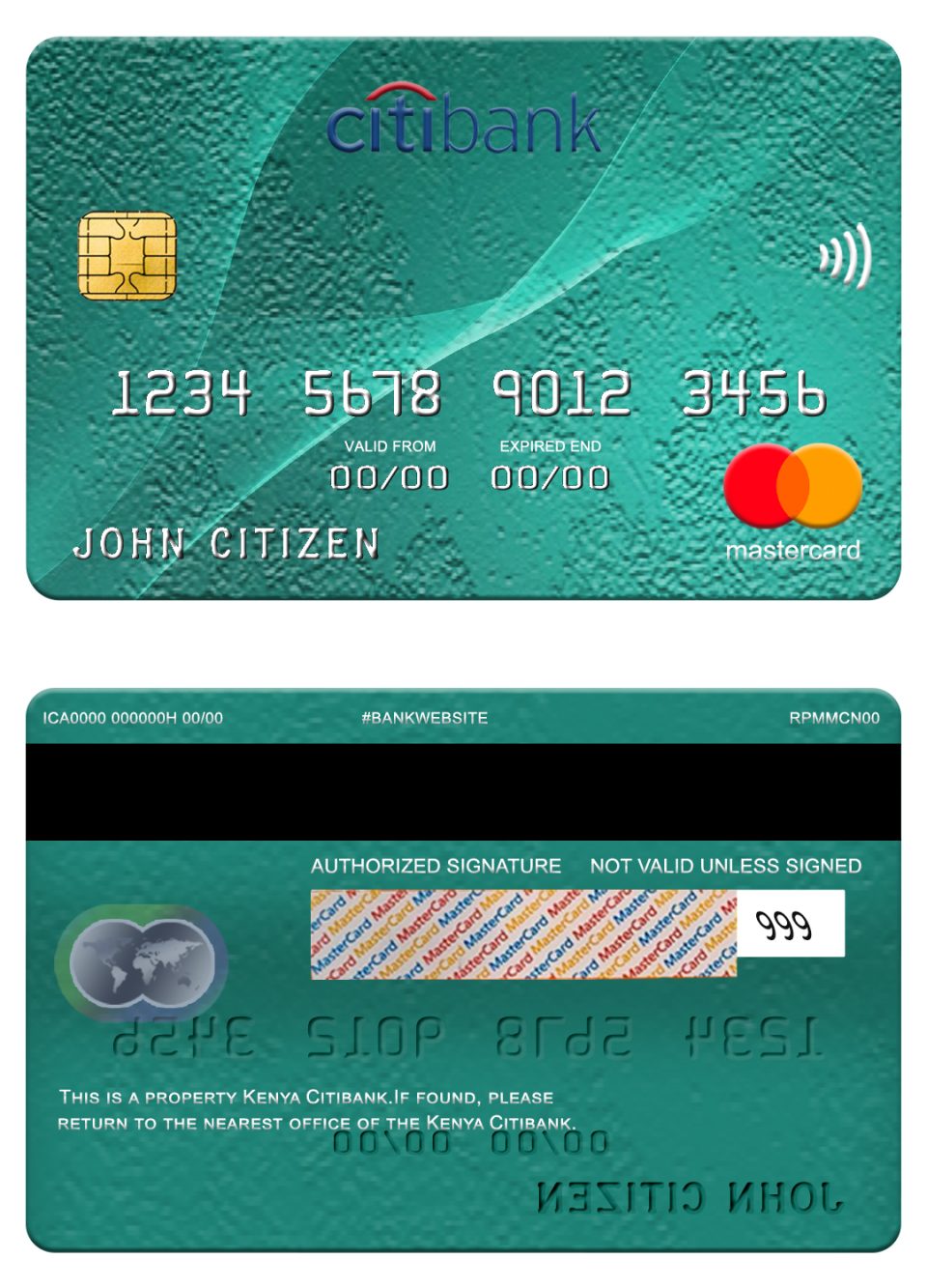 Editable Kenya Citibank mastercard Templates in PSD Format