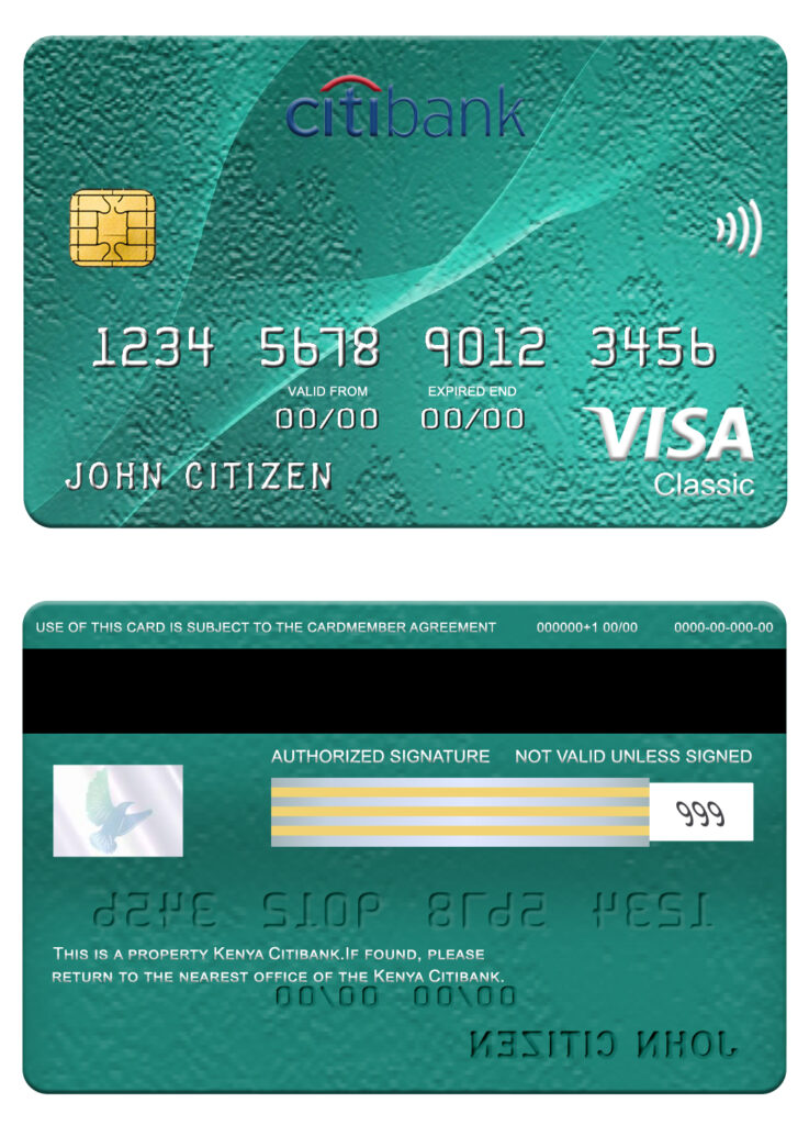 Fillable Kenya Citibank visa classic card Templates | Layer-Based PSD