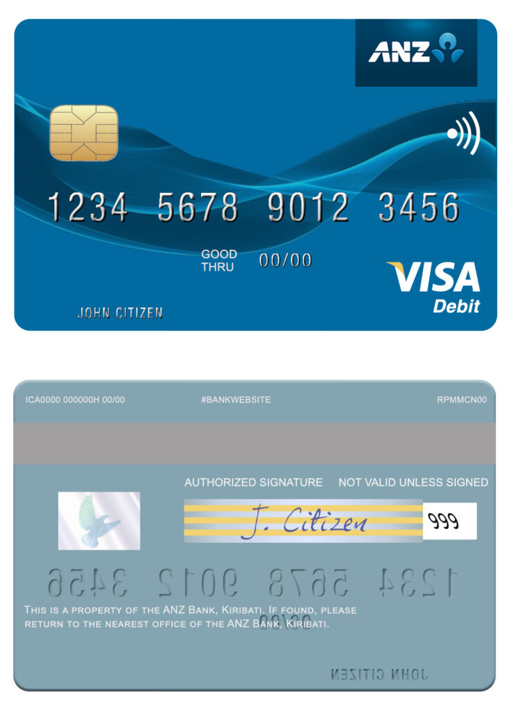 Fillable Kiribati ANZ Bank visa card Templates | Layer-Based PSD