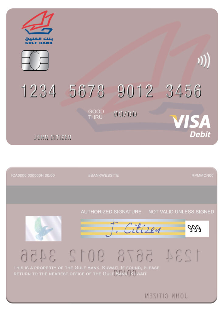 Fillable Kuwait Gulf Bank visa card Templates | Layer-Based PSD