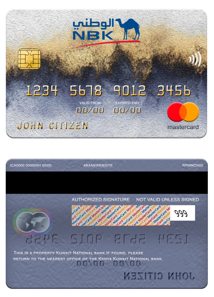 Editable Kuwait National Bank of Kuwait (NBK) mastercard Templates in PSD Format