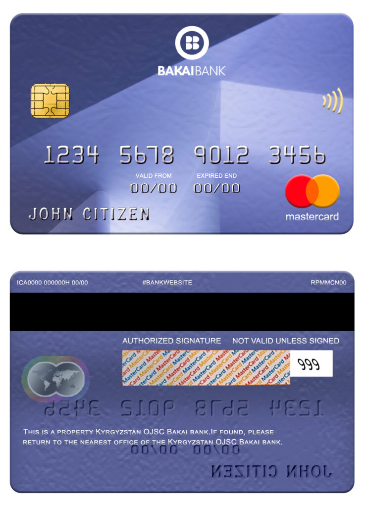 Editable Kyrgyzstan OJSC Bakai bank mastercard Templates in PSD Format