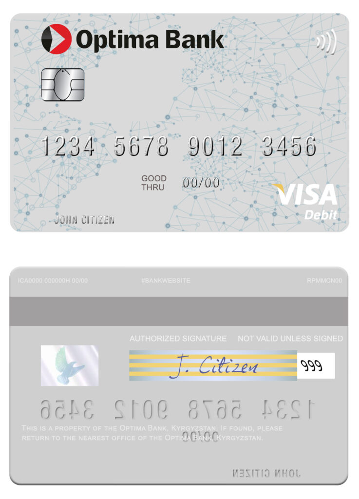 Fillable Kyrgyzstan Optima Bank visa card Templates | Layer-Based PSD