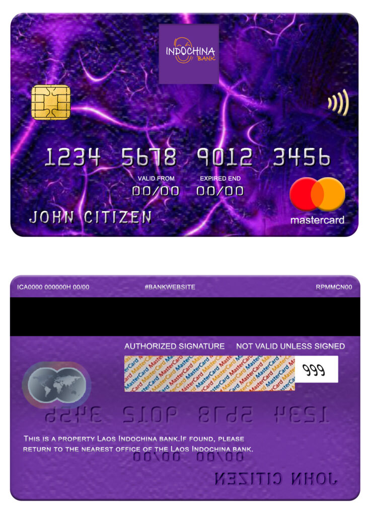 Editable Laos Indochina bank mastercard Templates in PSD Format