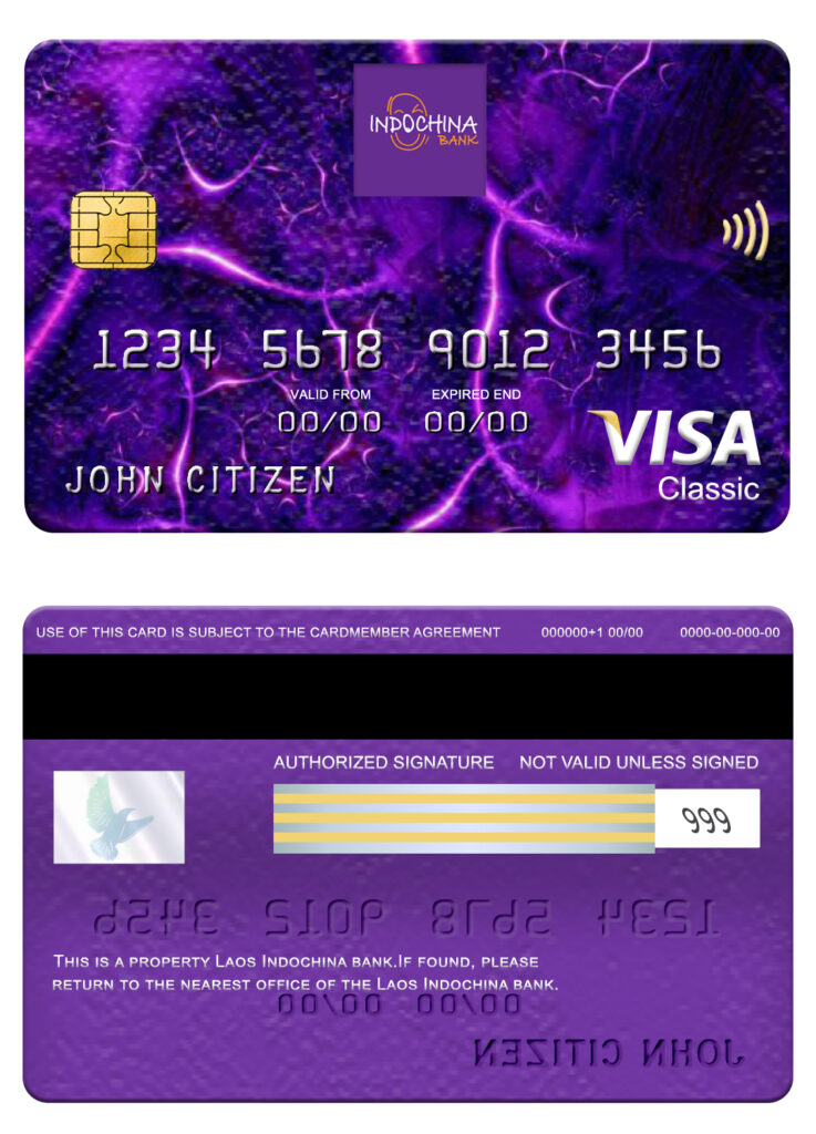 Fillable Laos Indochina bank visa classic card Templates | Layer-Based PSD