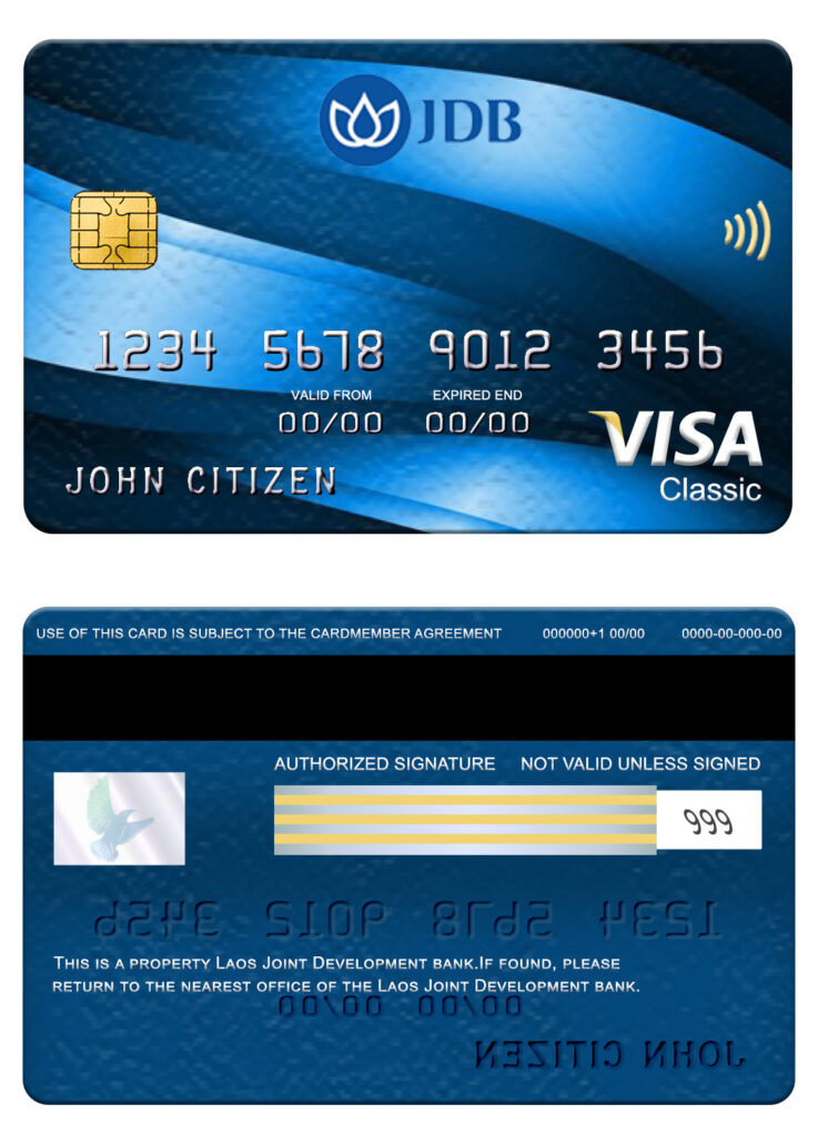 Fillable Laos Joint Development Bank (JDB) visa classic card Templates | Layer-Based PSD
