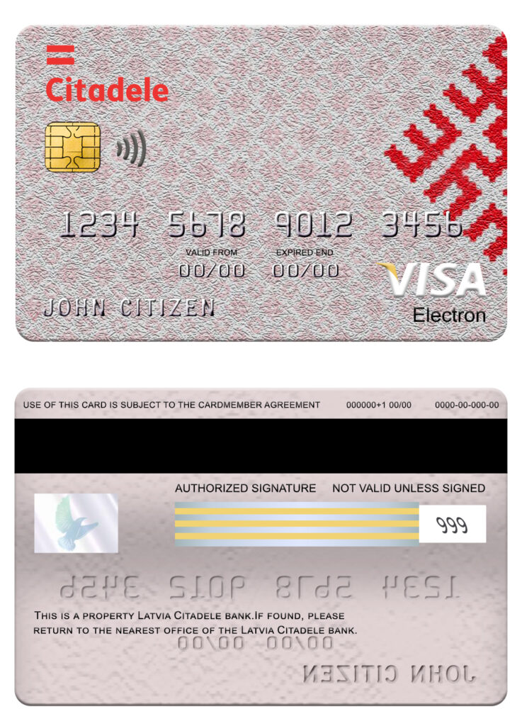 Fillable Latvia Citadele bank visa electron card Templates | Layer-Based PSD