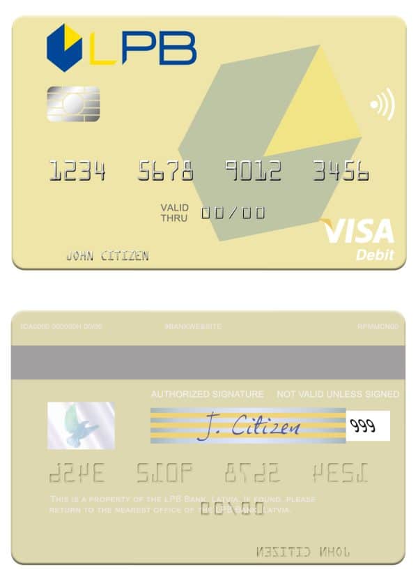 Editable Latvia LPB Bank visa card Templates in PSD Format