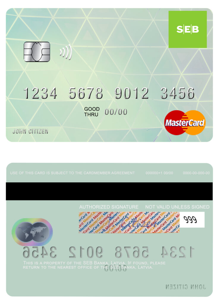Fillable Latvia SEB Bank mastercard Templates | Layer-Based PSD