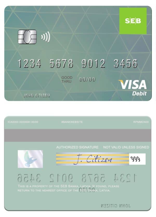 Editable Latvia SEB Bank visa card Templates in PSD Format