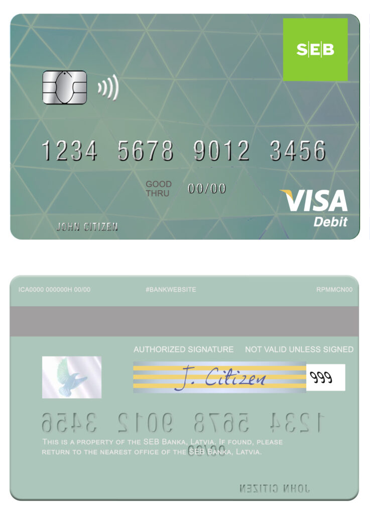Editable Latvia SEB Bank visa card Templates in PSD Format