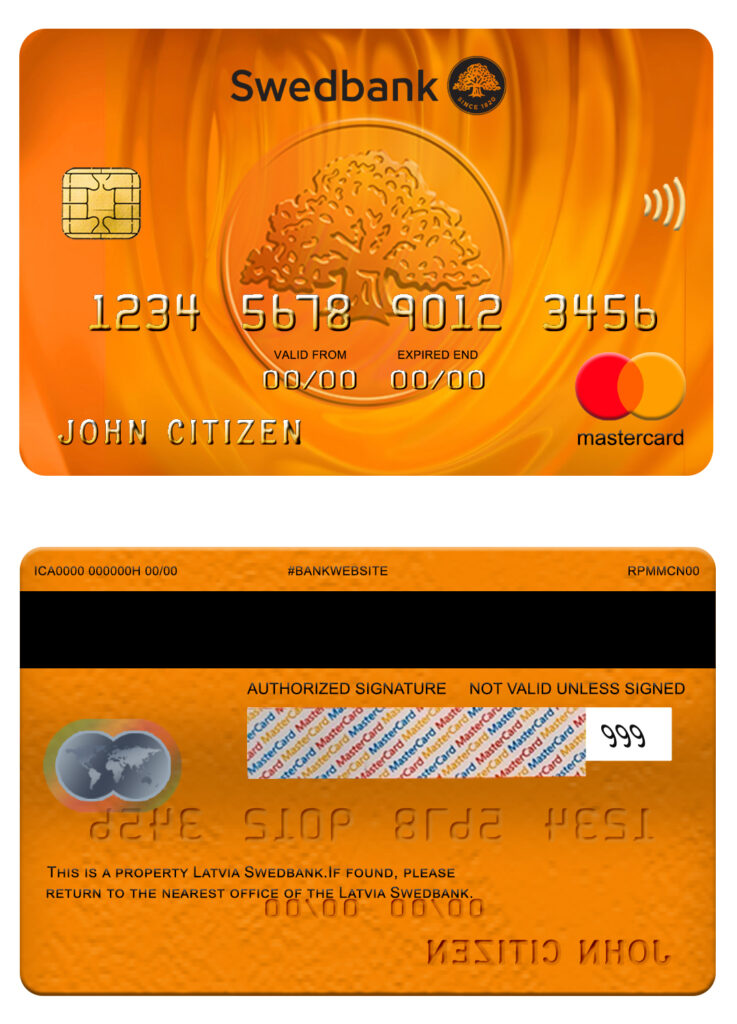 Editable Latvia Swedbank mastercard Templates in PSD Format