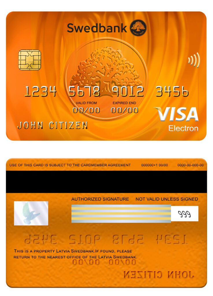Fillable Latvia Swedbank visa electron card Templates | Layer-Based PSD