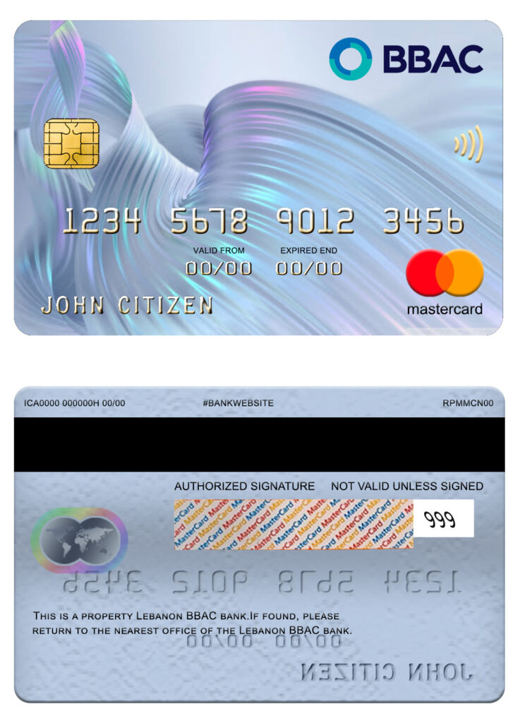 Editable Lebanon BBAC bank mastercard Templates