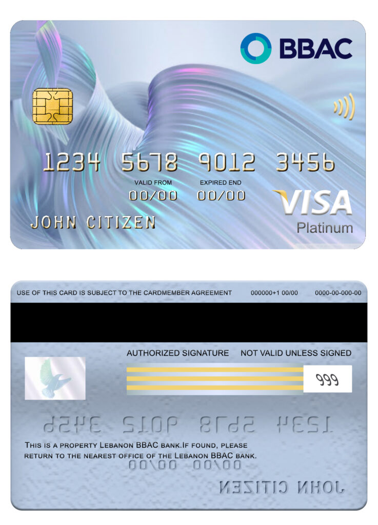 Fillable Lebanon BBAC bank visa platinum card Templates | Layer-Based PSD