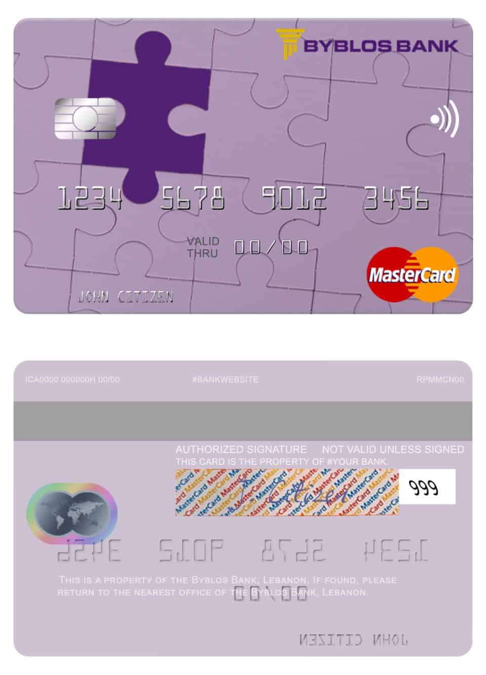 Fillable Lebanon Byblos Bank mastercard Templates | Layer-Based PSD