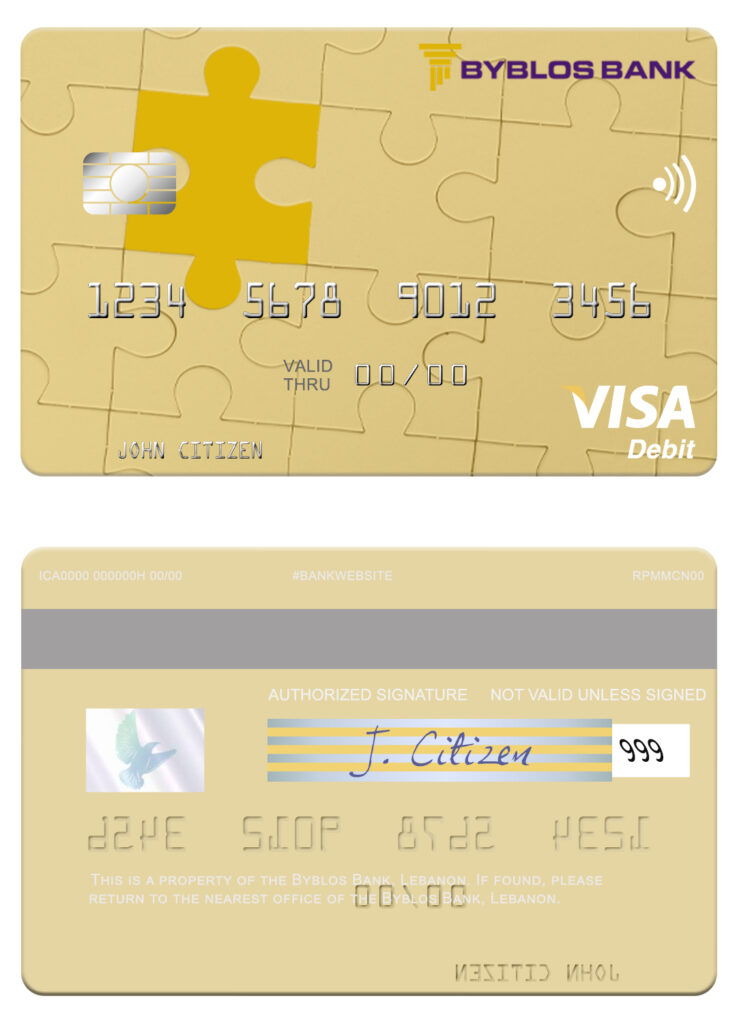 Editable Lebanon Byblos Bank visa card Templates