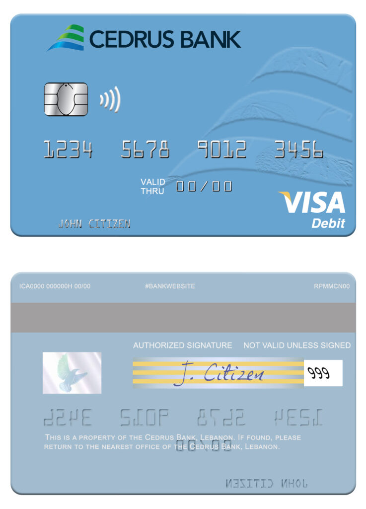 Fillable Lebanon Cedrus Bank visa card Templates | Layer-Based PSD