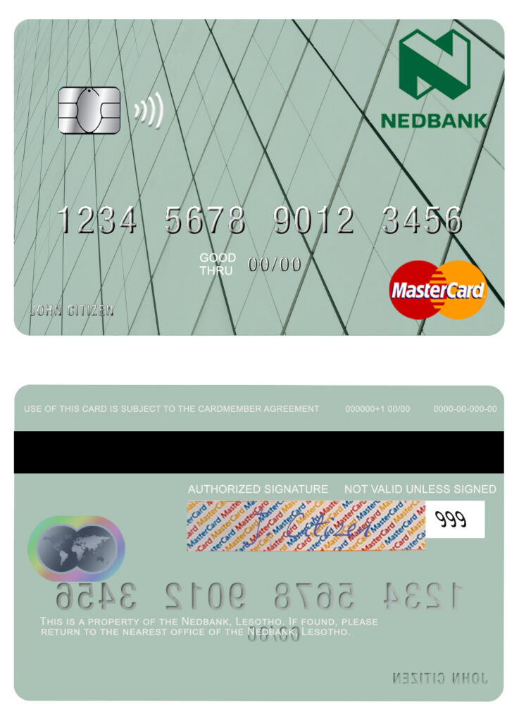 Editable Lesotho Nedbank mastercard Templates